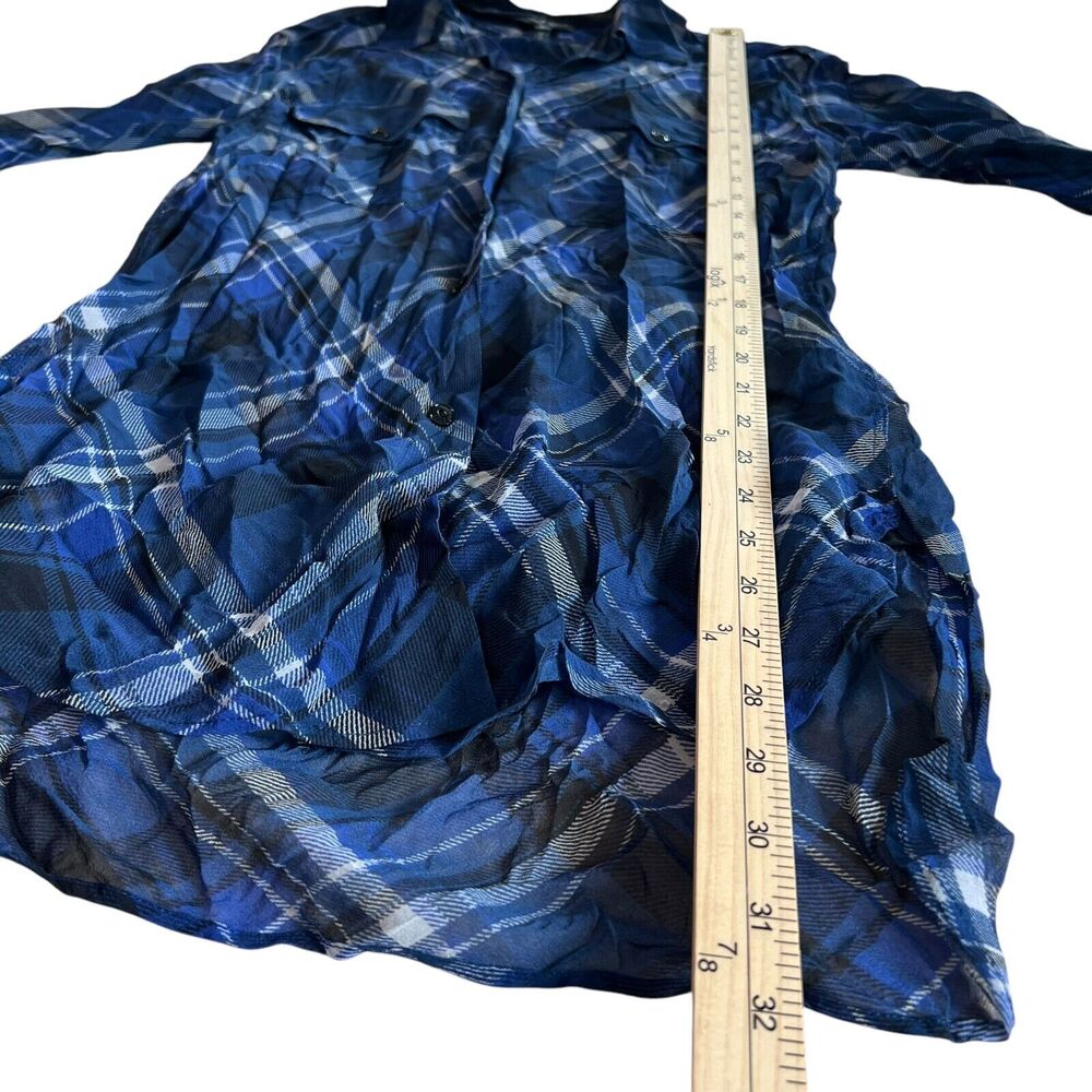 Rag & Bone Silk Plaid Button Up Long Sleeve Top Blouse Womens Size S Blue Sheer - Picture 9 of 11